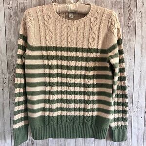 L.L. Bean Women’s Cotton Cable Knit Striped Sweater Small